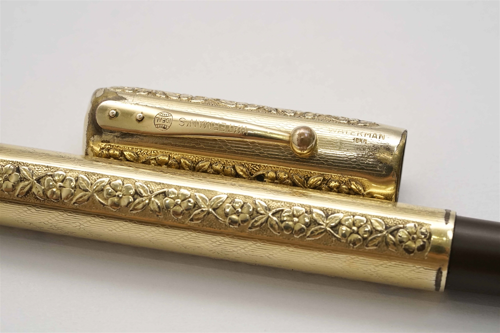 Bút máy Waterman Ideal Safety 18KR Gold Filled Floral Pattern 14K F Flexible Nib