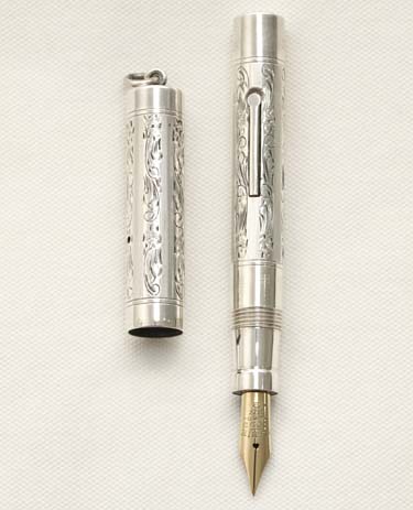 Bút máy Swan Mabie Todd Sterling Silver Lever Fill Ring Top 14K F Semi-Flex Nib